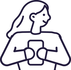 Young woman holding phone linear  illustration