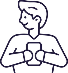 Young man, guy holding phone linear  illustration