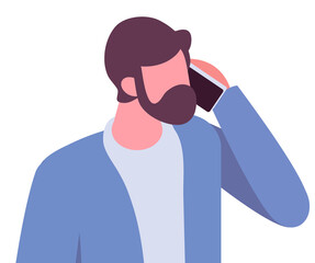 Young man, guy holding phone flat illustration