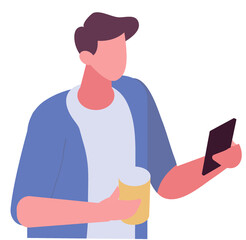 Young man, guy holding phone flat illustration