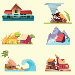 Natural disasters life threatening situation color collection set