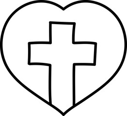 Obraz premium Christian cross inside heart shape icon hand drawn vector illustration
