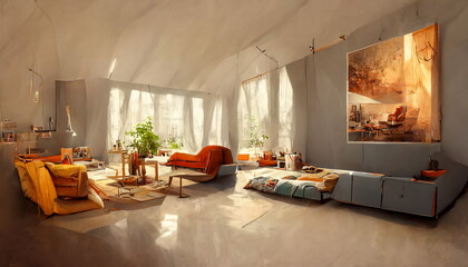 3d render of luxury home living room