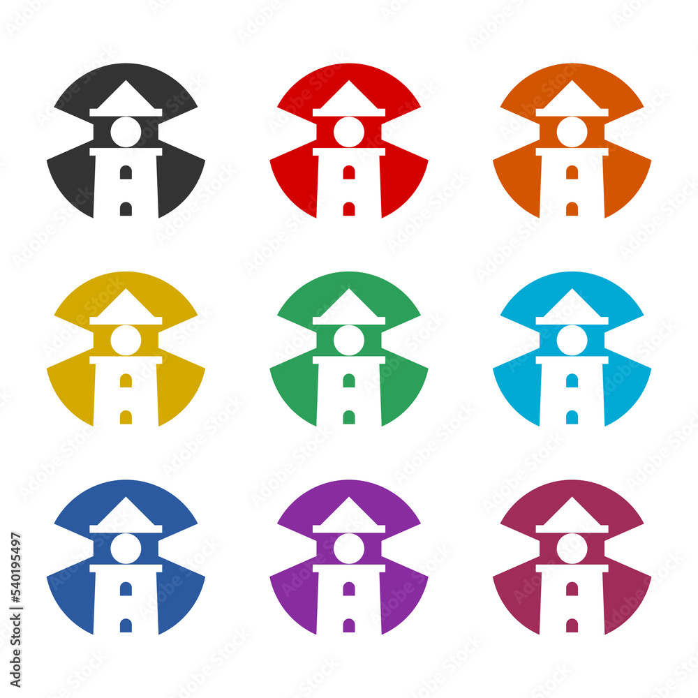 Poster lighthouse icon isolated on white background. set icons colorful