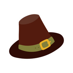 Thanksgiving traditional pilgrim hat illustration. Flat vector icon decorative element Happy Thanks giving day autumnal brown hat illustration, isolated on white background.