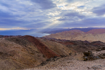 Eilat mountains, Sinai Peninsula, Gulf of Aqaba,  from Mount Tzfahot