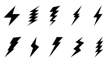Thunder sign set. Flash icons Set of lightning icon. Lightning bolt, thunder bolt signs. Energy symbol. Charge icon