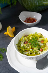 White cabbage with dill and diced bacon