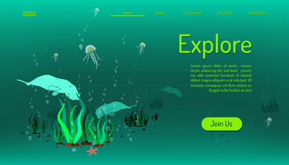 Landing page website template with underwater design for exploring and joining.