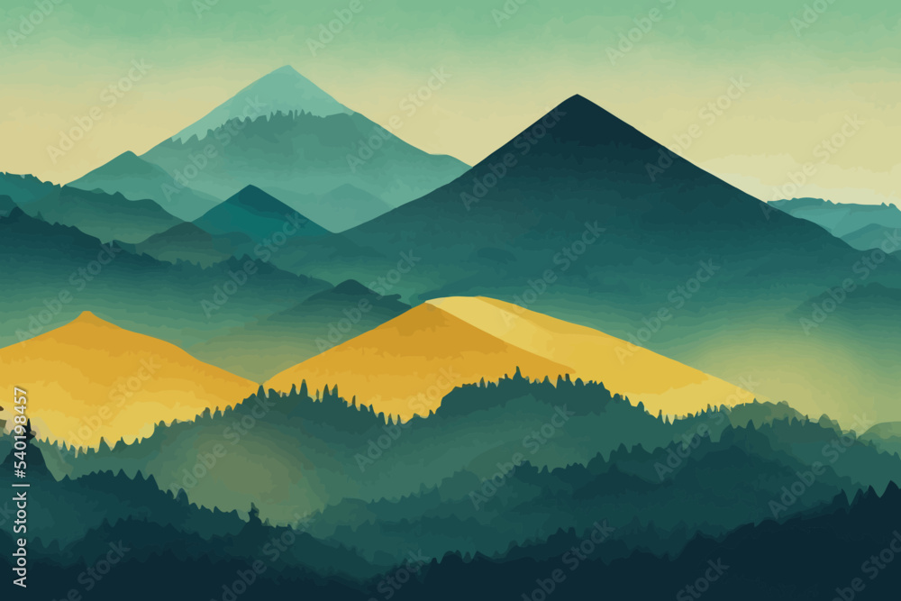 Canvas Prints two compositions include green mountains with spruce.