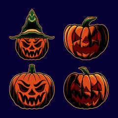 Vector set design of scary pumpkin halloween illustration