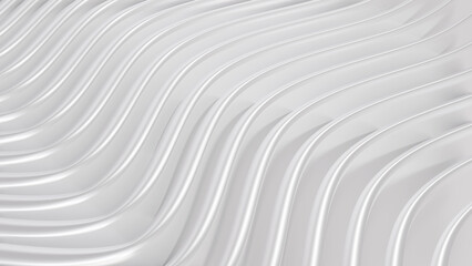 Abstract background with white grey 3D stripes, elegant abstract wavy striped pattern, 3D render backdrop illustration.