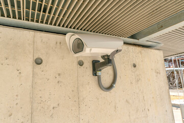 Austin, Texas- Close-up of a wall-mounted security camera