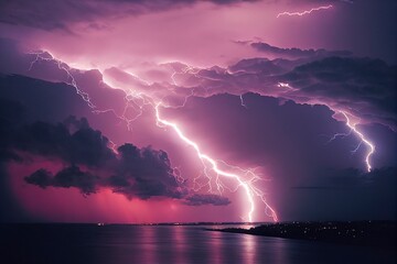 Sky and clouds with lightning.