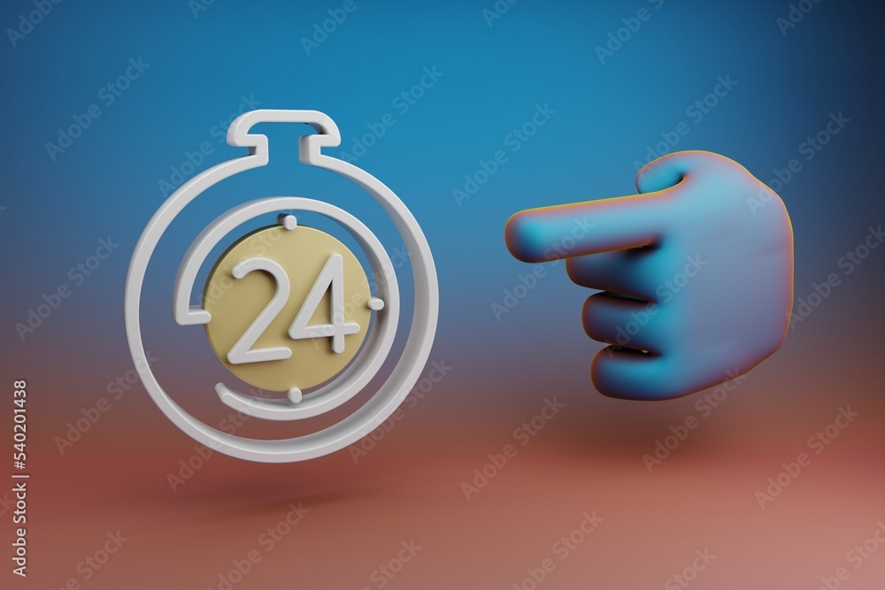 Aufkleber beautiful illustrations abstract hand index finger points to 24 hours timer symbol icon on a multico