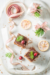 Sweet Gingerbread cake made of cinnamon and chocolate for Christmas.