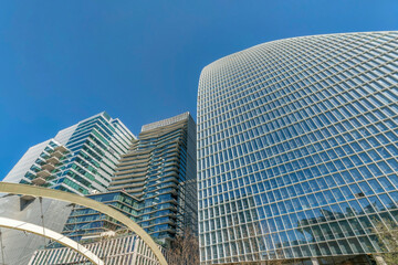 Austin, Texas- Modern exterior of high-rise buildings in a low angle view