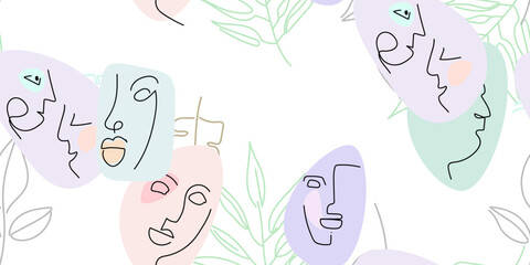 Face line pattern. Minimal art one line drawing.