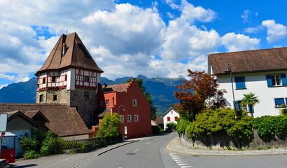 Fototapeta na wymiar Das Rote Haus in Vaduz, Liechtenstein
