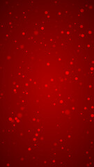Snowfall overlay christmas background. Subtle flying snow flakes and stars on christmas red background. Festive snowfall overlay. Vertical vector illustration.