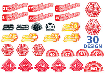 21 to 50 years anniversary logo and sticker design template