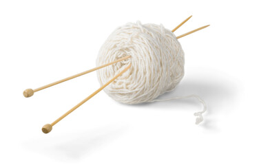 Knitting wool isolated ball of wool ball of yarn yarn knitting needles - obrazy, fototapety, plakaty