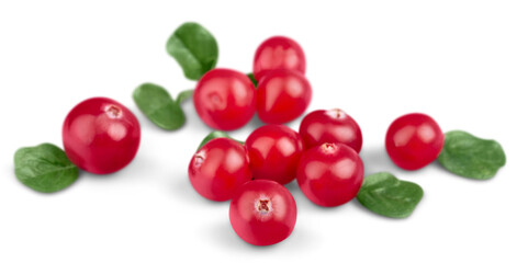 Red ripe cranberries isolated on white