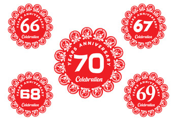 66 to 70 years anniversary logo and sticker design template
