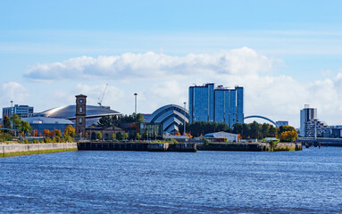 Riverside view of Glasgow, Scotland