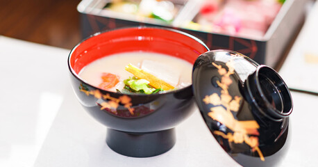 Japanese traditional new year's lucky food named Ozoni in winter Japan