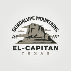 guadalupe mountains vintage logo vector illustration design with el capitan symbol - obrazy, fototapety, plakaty