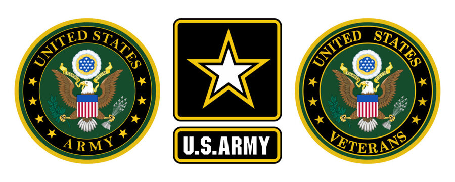 Seal of the United States Army. US Army star logo. US Veterans stamp