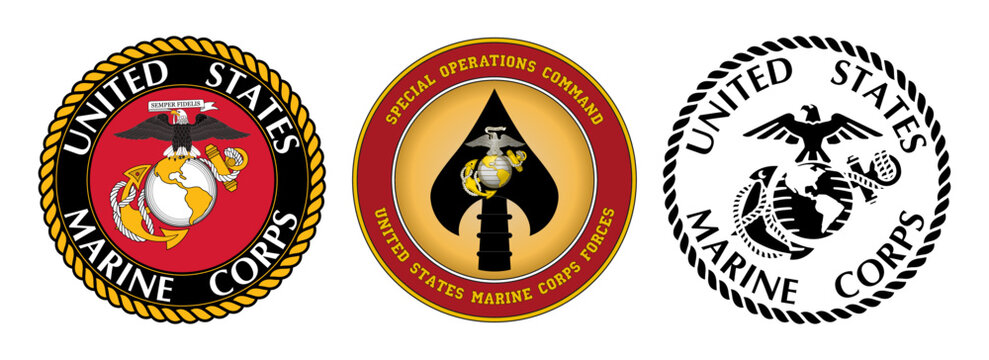 Vector seal of the United States Marine Corps. U.S. Marine Corps Special Operations Command. Black and white seal of the United States Marine Corps