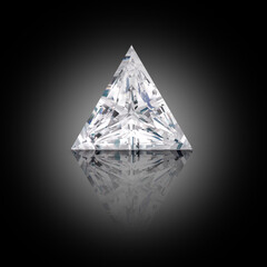 Trilliant Cut Diamond on Black Background with Reflection. Diamond Shape Photograph. 