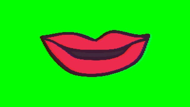 Mouth or lips with glitch effect on green background. Emoji motion graphics.