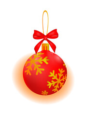 Christmas ball in red and gold colors. Holiday decoration template.