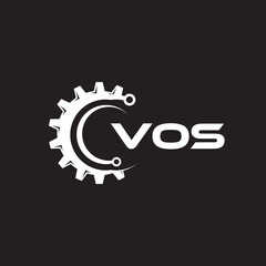 VOS letter technology logo design on black background. VOS creative initials letter IT logo concept. VOS setting shape design.
