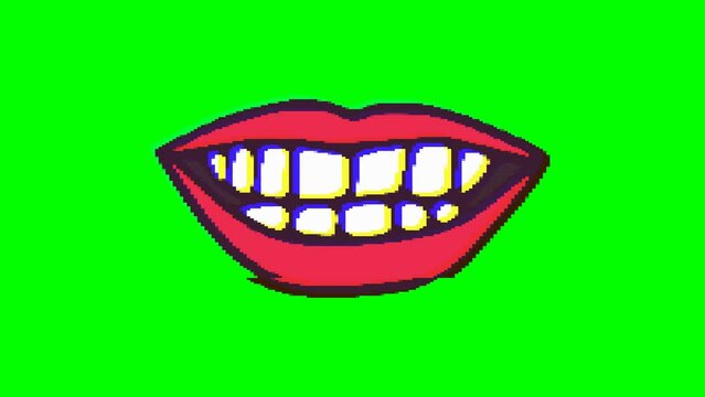 Mouth, smile or lips with glitch effect on green background. Emoji motion graphics.