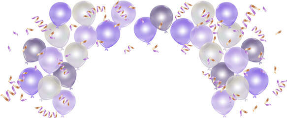 Purple and white balloon and ribbon for New Year, Christmas , Birthday on vector design.
