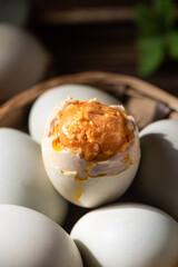 preserved Salted duck eggs with egg yolk on table