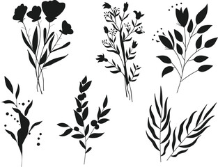 Floral Flowers set isolated vector Silhouettes