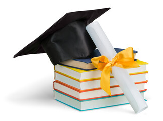 Mortarboard and Diploma with Books