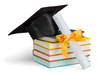 Mortarboard and Diploma with Books
