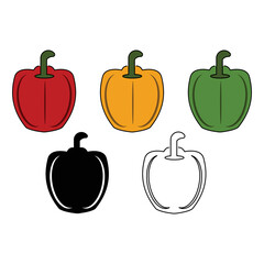 Silhouette of paprika, black color and line art on a white background