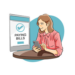 woman sitting and paying bill concept