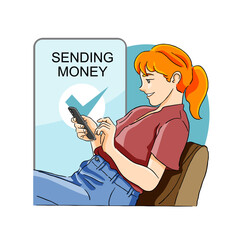 woman sending money digitally concept