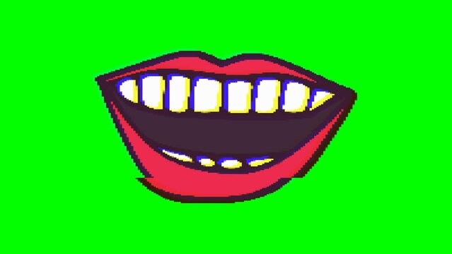 Mouth, smile or lips with glitch effect on green background. Emoji motion graphics.