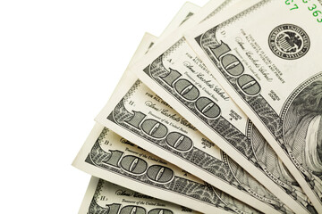 One hundred dollars banknotes isolated on white background