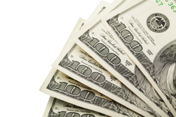 One hundred dollars banknotes isolated on white background