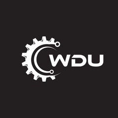 WDU letter technology logo design on black background. WDU creative initials letter IT logo concept. WDU setting shape design.
